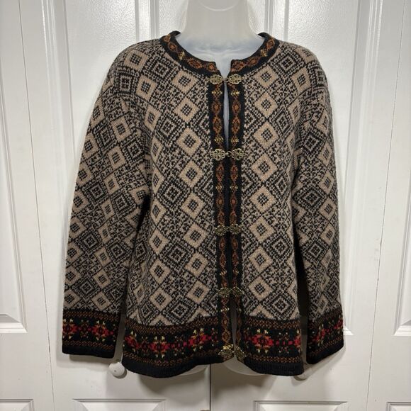 Telluride Folk Cardigan Womens M Wool Nordic Fair Isle Boho Cottagecore Cozy - Picture 1 of 9